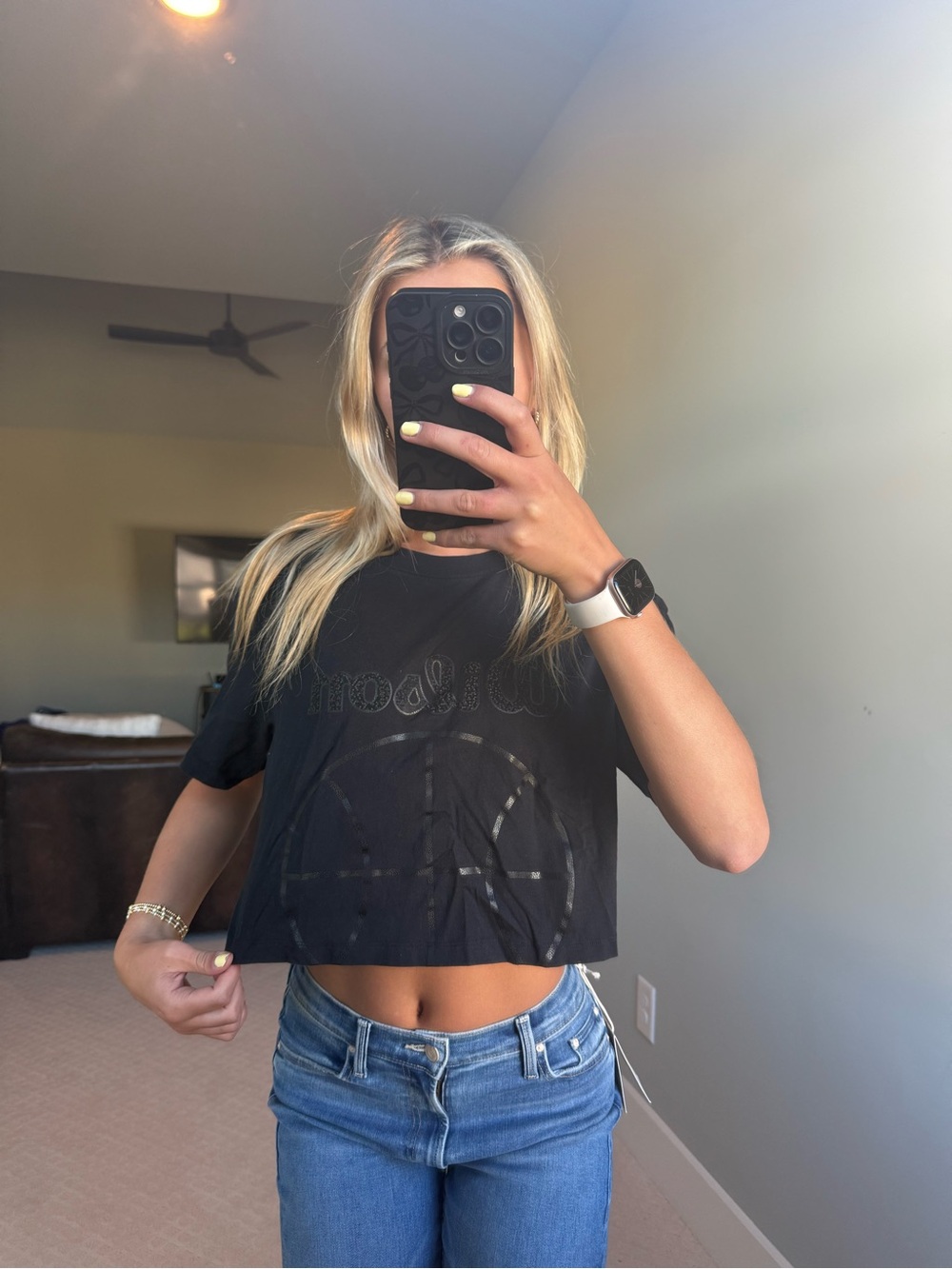 Black Cropped Graphic Tee - Women